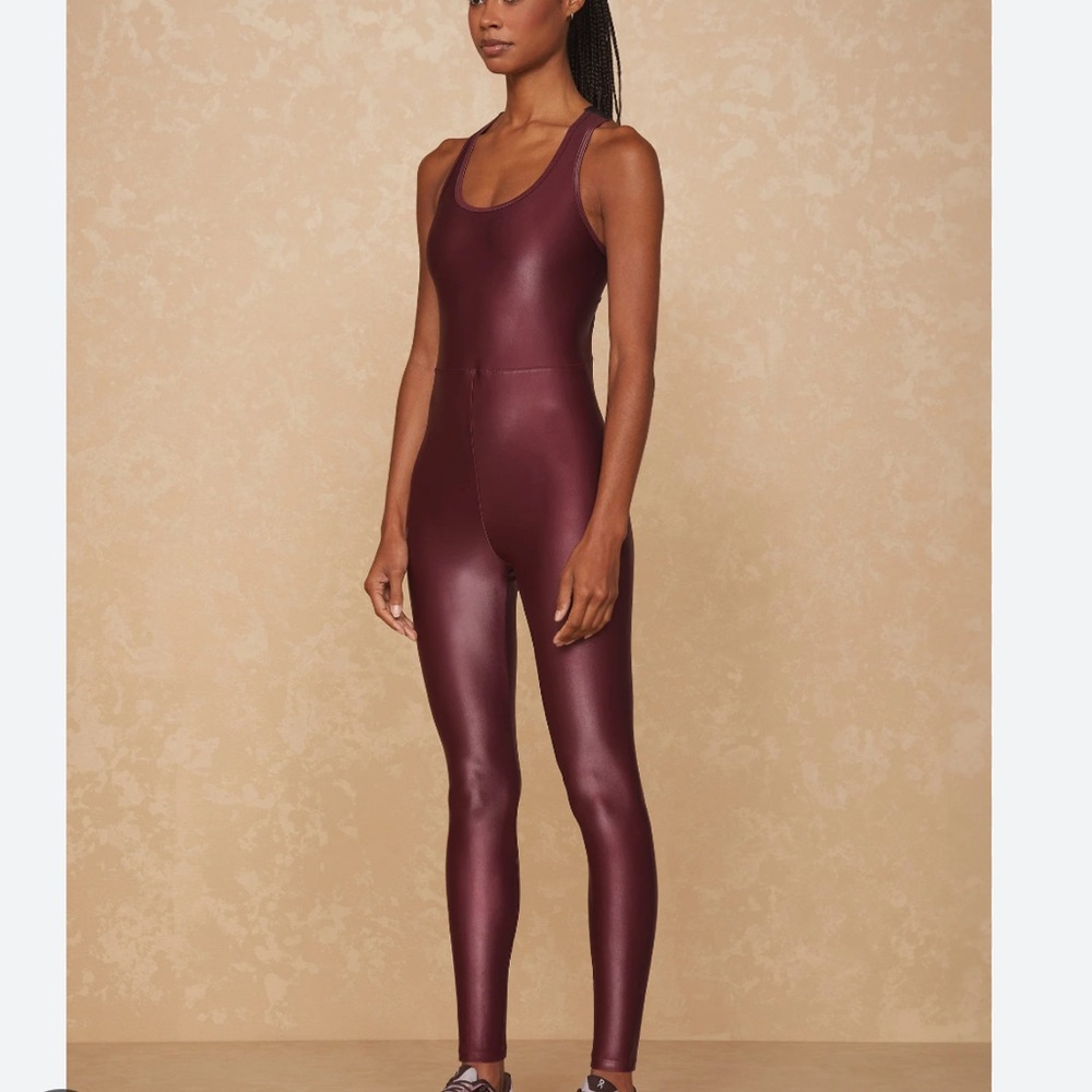 Noli Women's Burgundy Faux-Leather Unitard Leggings Jumpsuit
